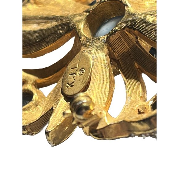 Kenneth Jay Lane KJL Blue & Rhinestone Vintage Square Floral Brooch Signed - Picture 13 of 16